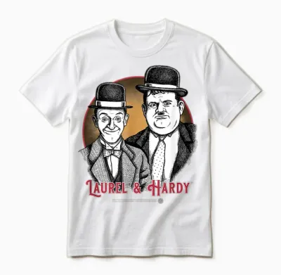 Laurel & Hardy Classic Comedy T-Shirt, Black, S Unisex T-Shirt - White