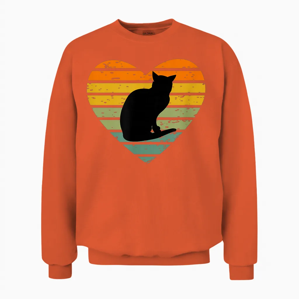 Retro Tier Silhouetten Für Jung Und Alt Ich Liebe Katzen Katzenhalter Katzenfreund Hauskatze Kater Unisex Sweatshirt in Orange