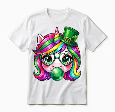 Cute Unicorn St Patrick's Day for Kids, Little Girls and Women Unisex T-Shirt - White