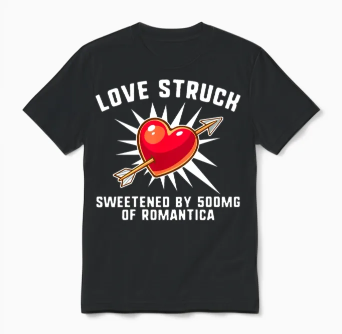 Valentines Day Shirt, Love Struck Sweetened By Unisex T-Shirt in Black