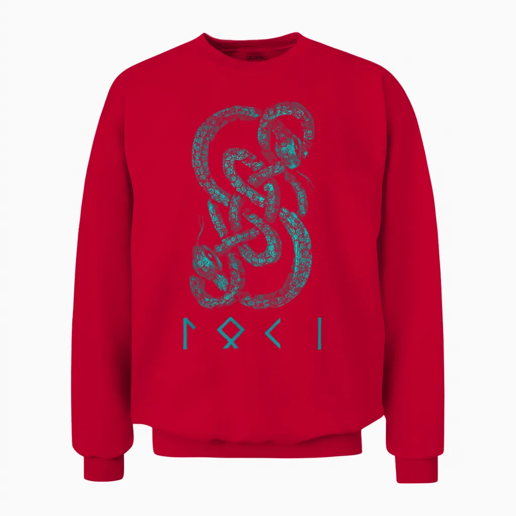 Loki Name Norse Runes and Snake Nordic Mythology Men's T-Shirt, Black, S, Short Sleeve, Classic Fit, Viking T-Shirt, Nordic Mythology Unisex Sweatshirt in Red