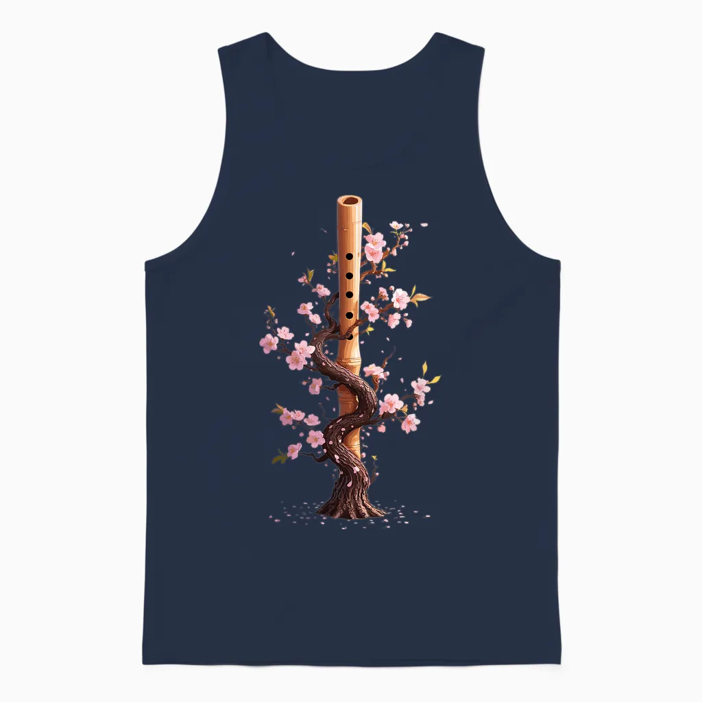Flûte Shakuhachi Bambou Arbre En Fleurs Harmonie Naturelle Unisex Tank Top in Navy