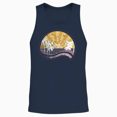Retro Distressed Sunset Unisex Tank Top - Navy