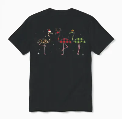 Funny Christmas Flamingos Unisex T-Shirt - Black