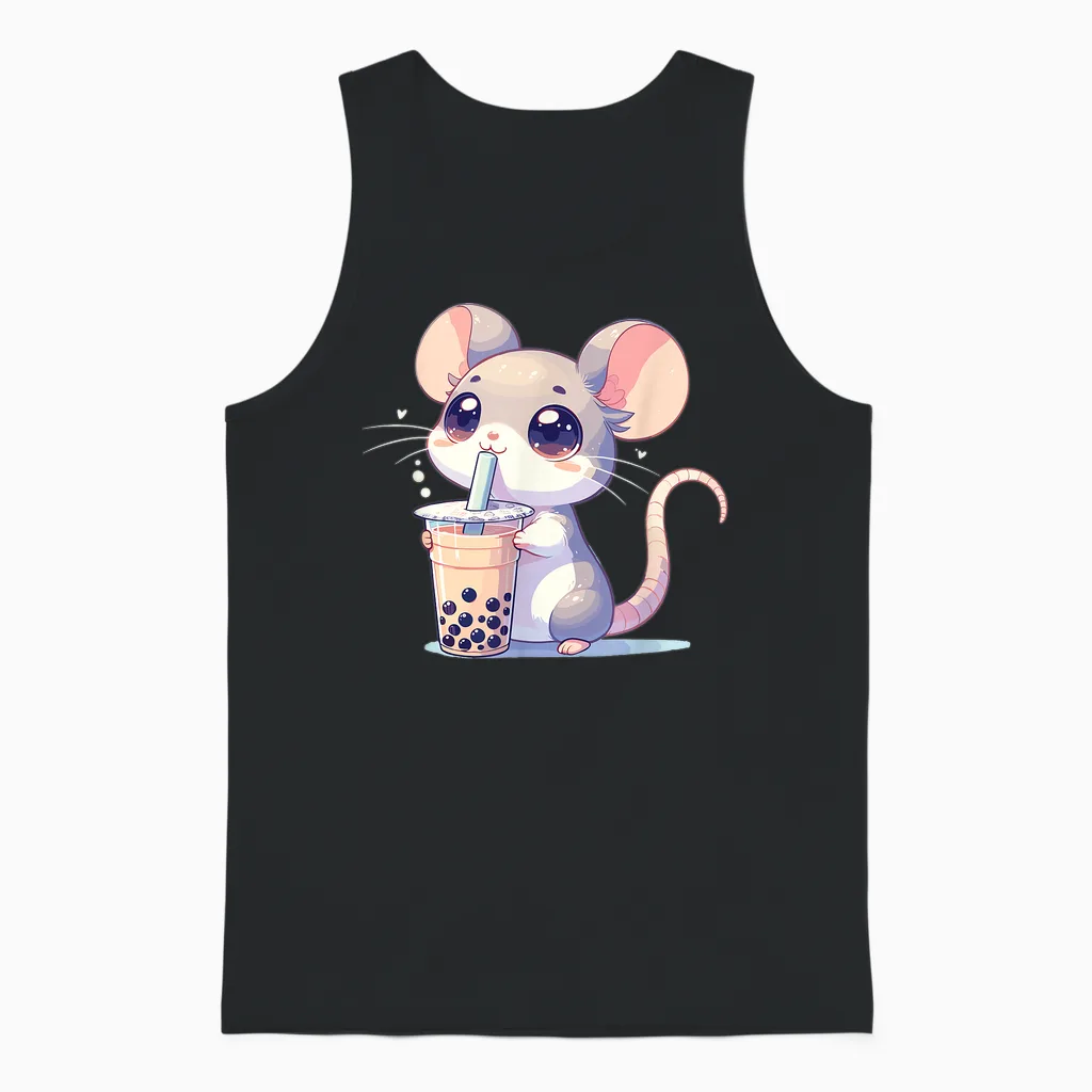 Kawaii Mäuse Bubble Tea Boba Maus Unisex Tank Top in Black