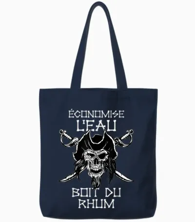 Drink Rum - Saves Water, Drink Rum. Pirate T-Shirt, Black Tote Bags - Navy