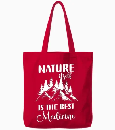 Forest Hiking Wood Mountain Tote Bags - Red