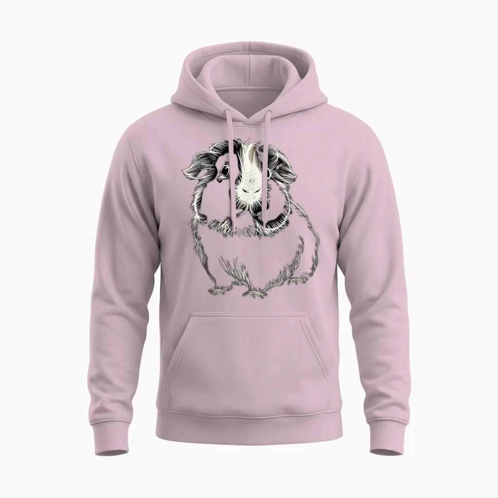 Adorable Meerschweinchen-Linienzeichnung, Niedliches T-Shirt, Black Unisex Hoodie in Light Pink
