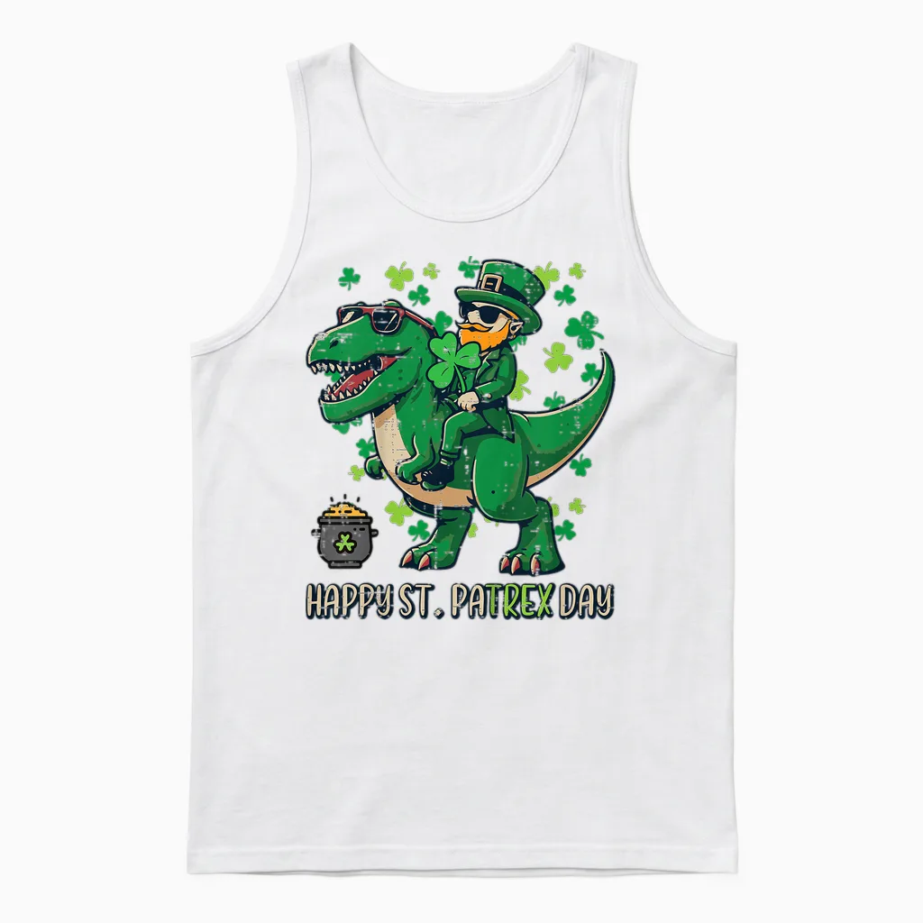 Kids Happy St Patricks Pa Trex Day Saint Paddys Dino Boys Unisex Tank Top in White