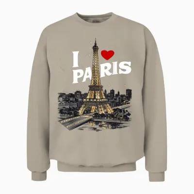 I Love Paris Eiffel Tower France Souvenir French T-Shirt, Black, S Unisex Sweatshirt - Sand