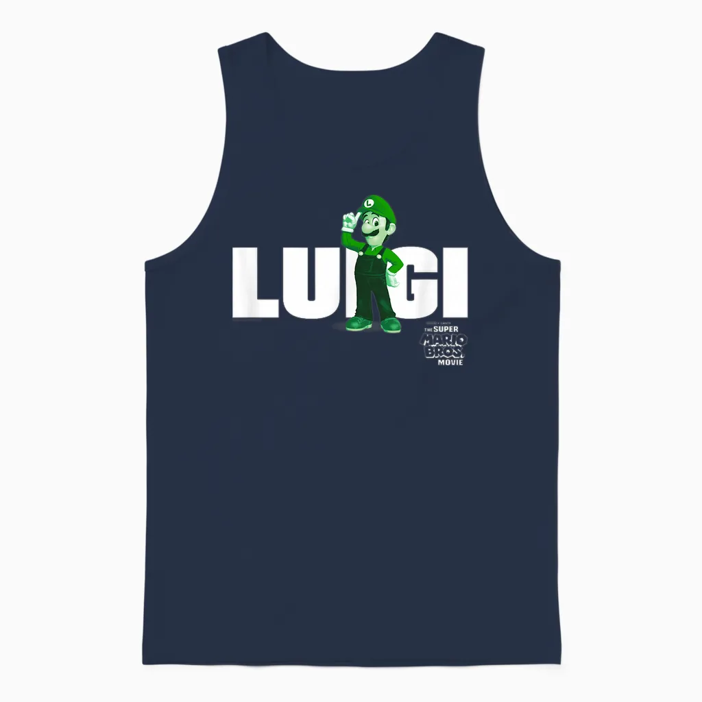 The Super Mario Bros. Movie Luigi Banner T-Shirt, Green Unisex Tank Top in Navy