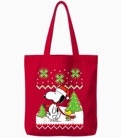 Peanuts Santa Snow Snoopy and Woodstock Tote Bags - Red