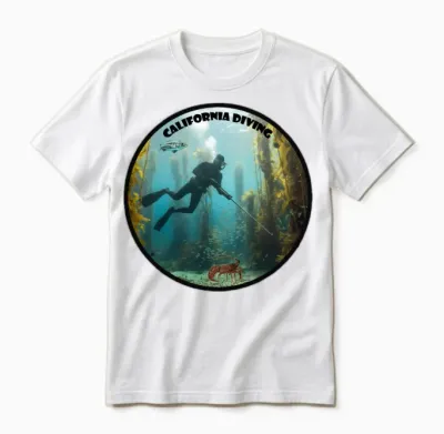 California Freediving Diver with Kelp and Fish Urm Unisex T-Shirt - White