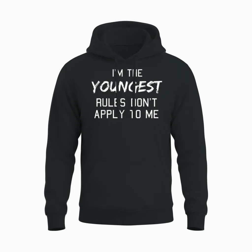 Youngest Child Shirt Rules Don't Apply to Me Siblings Unisex Hoodie in Black