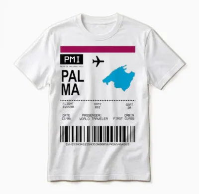 Bordticket Boarding Pass Palma Mallorca Travel Tour Flight T-Shirt, White Unisex T-Shirt - White