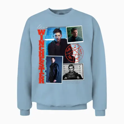 Ripple Junction Supernatural Dean Winchester Collage T-Shirt, Men's/unisex, Black, Small, Short Sleeve, Classic Fit, Cotton Blend, Licensed Merchandise, Collage Theme, Letter Print Pattern Unisex Sweatshirt - Light Blue