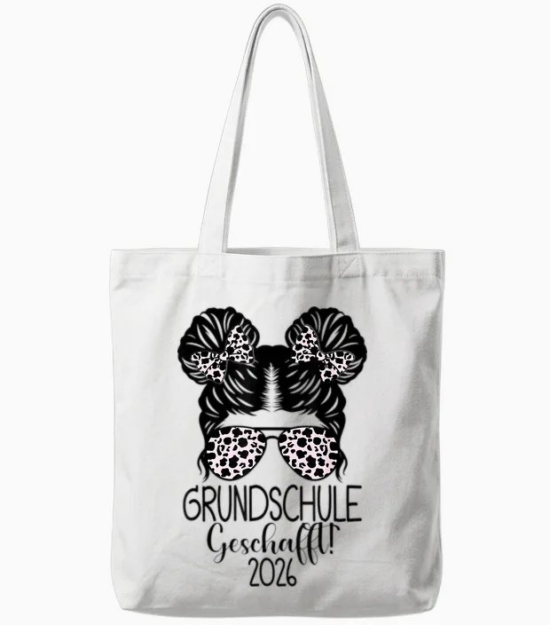 Grundschule Geschafft 2026 Messy Bun Grundschulabschluss Tote Bags in White