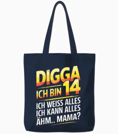 14th Birthday Boy Girl 14 Years 2011 Funny Gift T-Shirt, Black Tote Bags - Navy