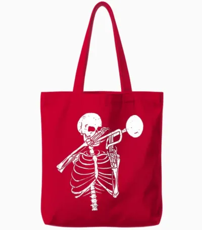 Trompetenliebhaber Für Immer - Skelett Spielt Trompete Tote Bags - Red