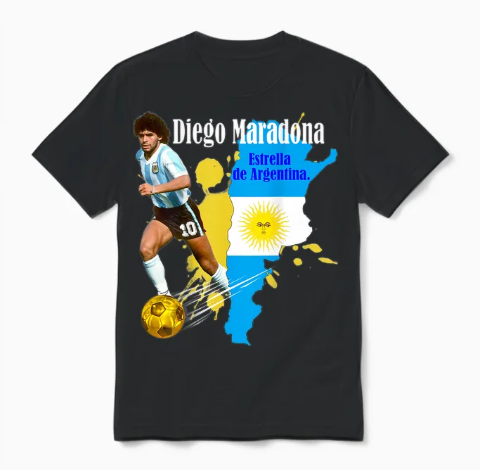 Diego Maradona 005 Back Printed T-Shirt, Black, S Unisex T-Shirt in Black