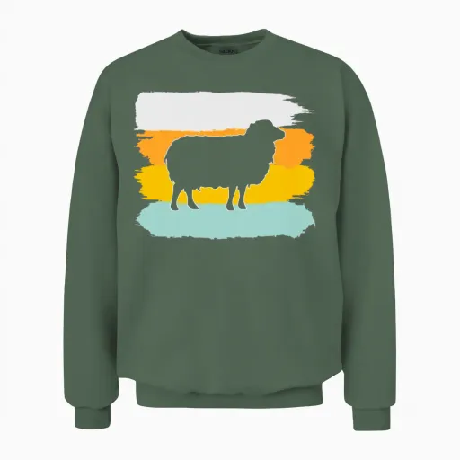 Sheep Retro Unisex Sweatshirt in Military Green