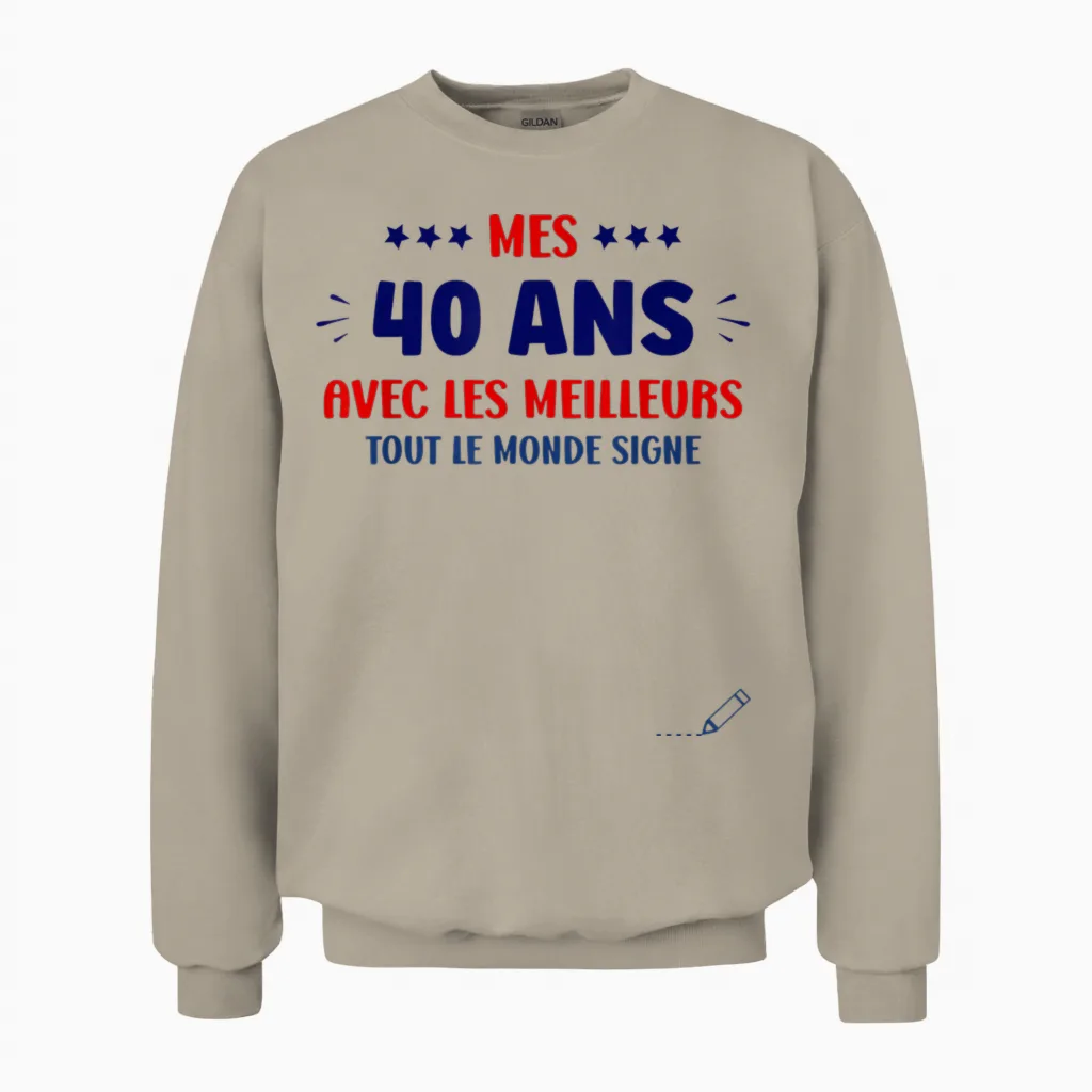 Signature 40 Years Anniversary Humour 40 Years to Sign T-Shirt, White, S Unisex Sweatshirt in Sand