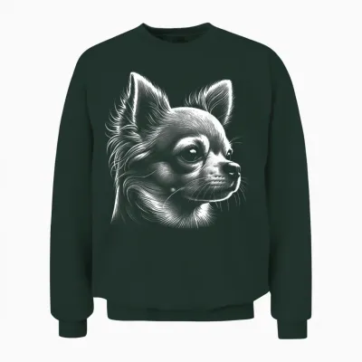 Cute Chihuahua - Head Portrait in Drawing Style T-Shirt, Black Unisex Sweatshirt - Forest