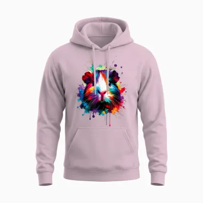 Colourful Splash Art Guinea Pig Lovers Guinea Pig T-Shirt, Black Unisex Hoodie - Light Pink