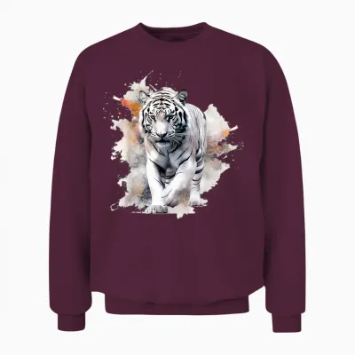 White Tiger Lover Kunstwerk | Tiermotiv Tiger Unisex Sweatshirt - Maroon