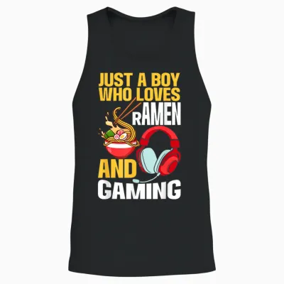 Just a Boy Who Loves Ramen and Gaming Japan Anime Video Game Unisex Tank Top - Black