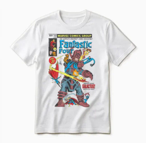 Fantastic Four First Comic Cover T-Shirt, White, S Unisex T-Shirt in White