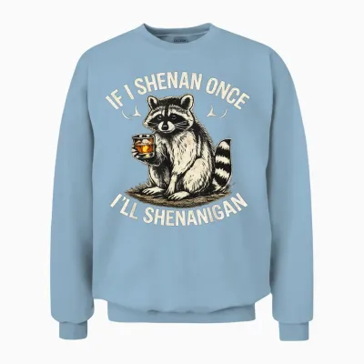 Raccoon if I Shenan Once I'll Shenanigan Funny Unisex Sweatshirt - Light Blue
