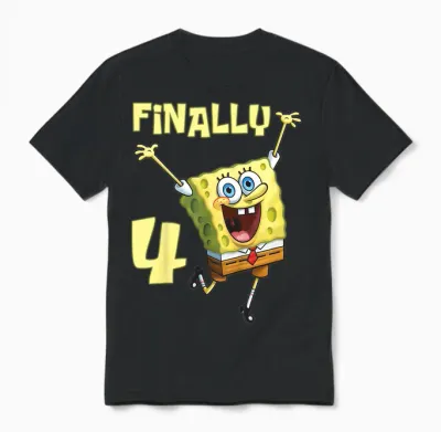 Mademark X Spongebob Squarepants - Kids Original Spongebob Square Pants - 4th Birthday. Finally 4. Unisex T-Shirt - Black