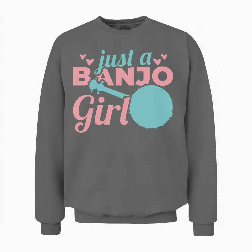 Funny Banjo Girl Unisex Sweatshirt in Graphite Heather
