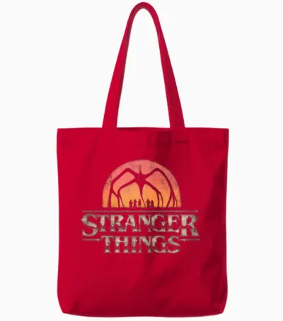 Stranger Things Sunset Logo Tote Bags - Red