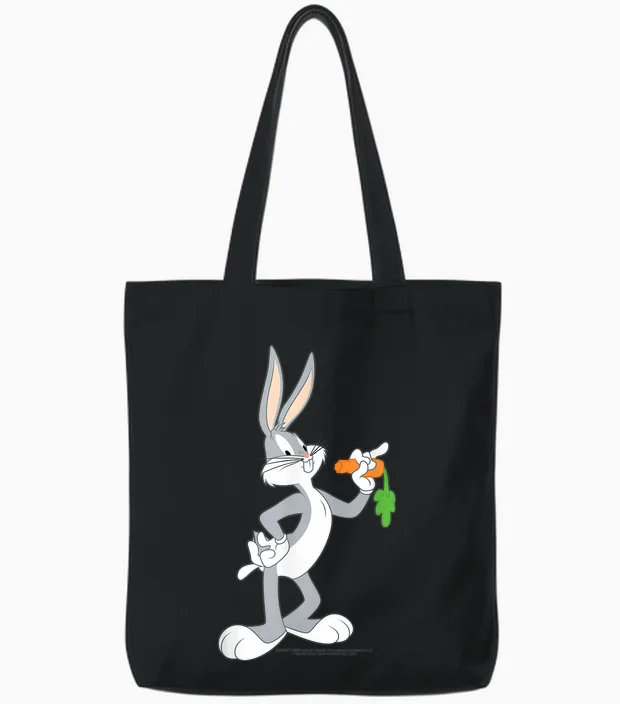Looney Tunes Bugs Bunny Isst Eine Karotte Tote Bags in Black