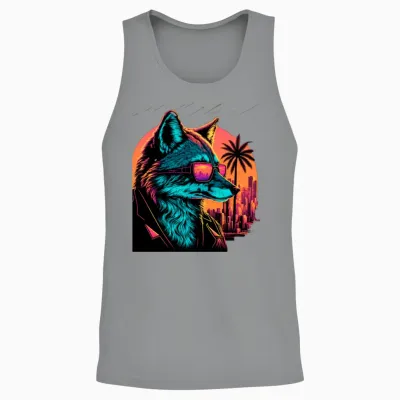 Retro Futuristic Synthwave Fox Unisex Tank Top - Sport Grey