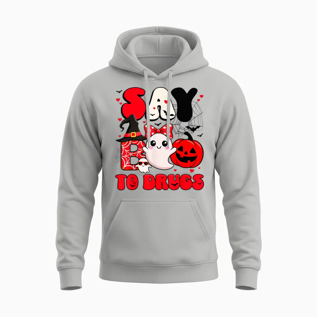 Say Boo to Drugs Cute Boo Red Ribbon Week Awareness Women Unisex Hoodie in Ash