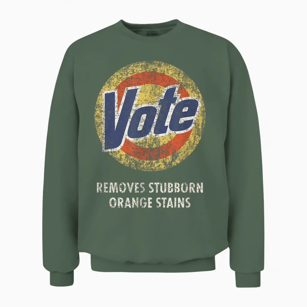 Anti-Trump Vote Laundry Detergent Funny Vintage Unisex Sweatshirt in Military Green