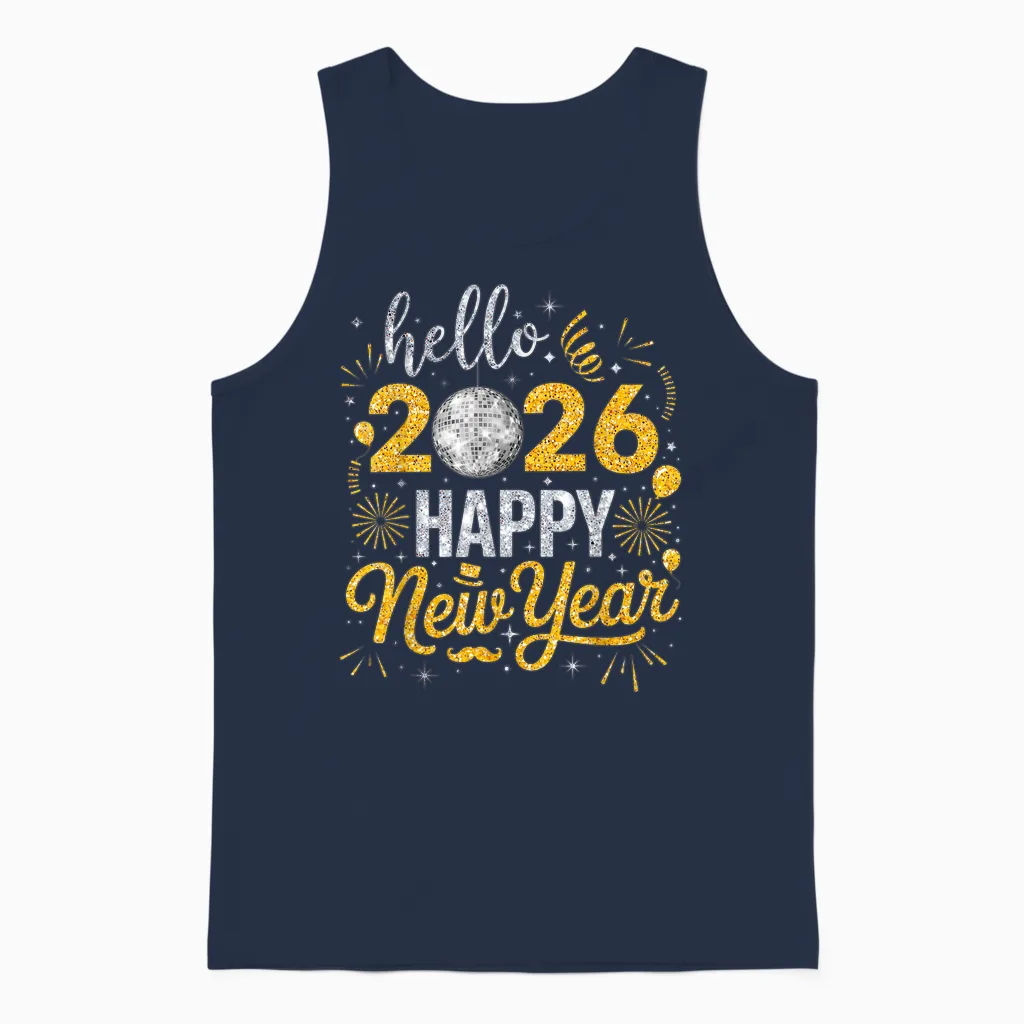 Hello 2026 Happy New Year Family Matching Fireworks Balloons Unisex Tank Top in Navy