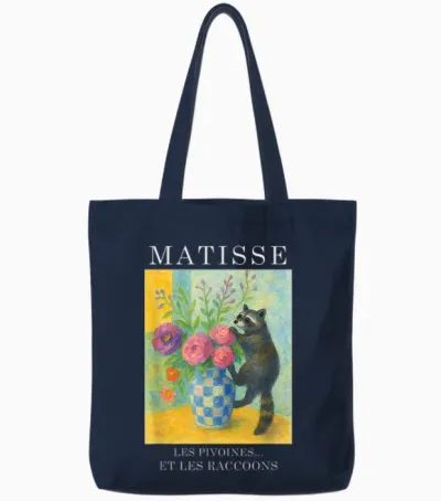 Matisse with Raccoon, Famous Art Painting, Aesthetic Art Tote Bags - Navy