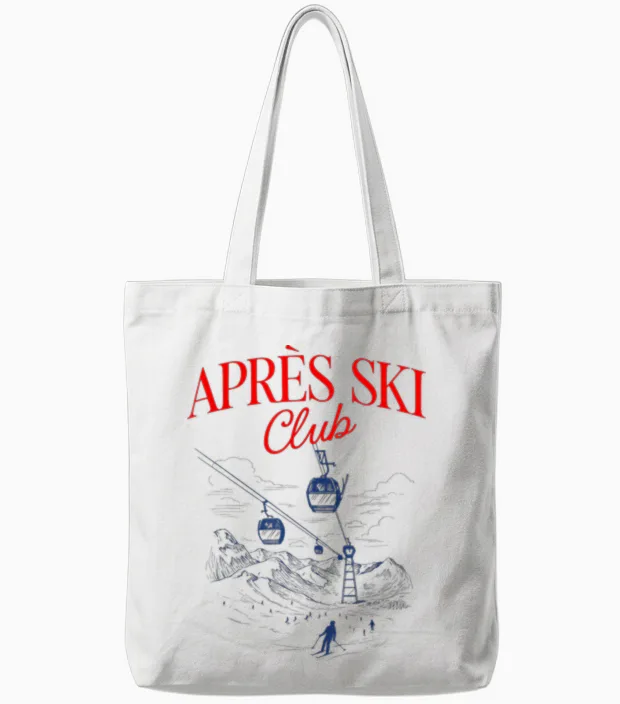 Après Ski Club X Skier Skier Illustration Ski Tote Bags in White