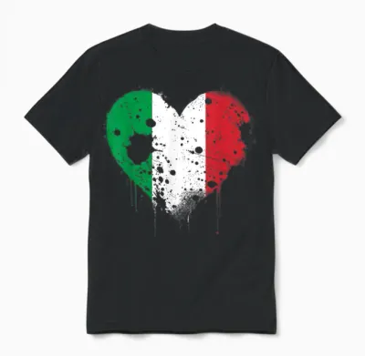 Italian Flag with Heart Shaped Roots Unisex T-Shirt - Black