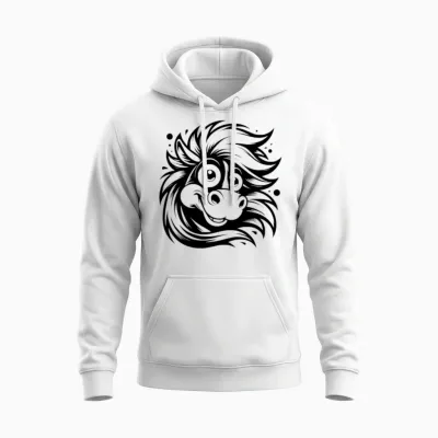 Funny Horse with Funny Eyes Unisex Hoodie - White