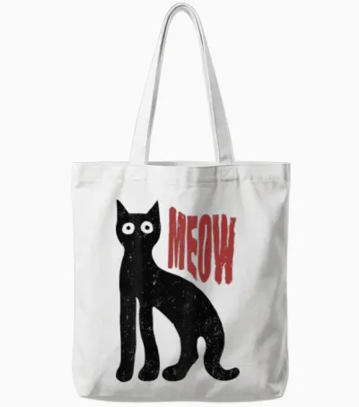 Hip Hop Cat Vintage Retro Edgy Backprint Streetwear Cat T-Shirt, Gray Tote Bags - White