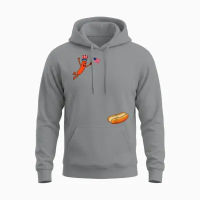 Hotdog Freedom Dive Funny Uncle Sam Hot Dog Jumping into Bun Unisex Hoodie - Sport Grey