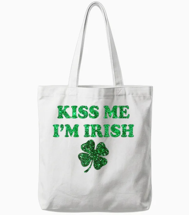 Kiss Me I'm Irish Funny Men Women Kids St Patricks Day Tote Bags in White