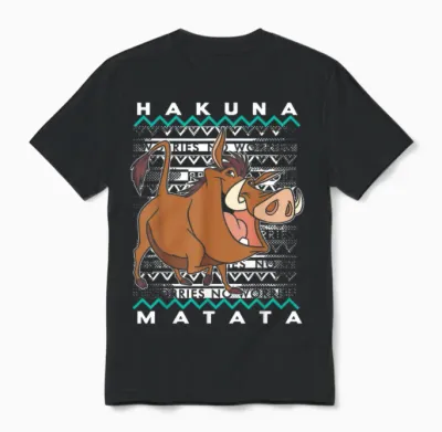 Disney the Lion King Pumbaa Hakuna Matata Holiday Christmas T-Shirt, Black, S Unisex T-Shirt - Black