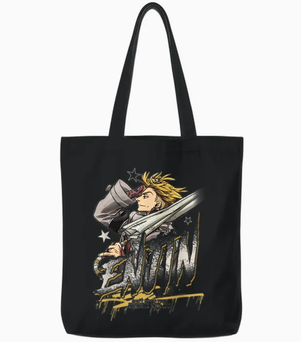 Enjin Portrait Outline with Stars Anime Tote Bags in Black