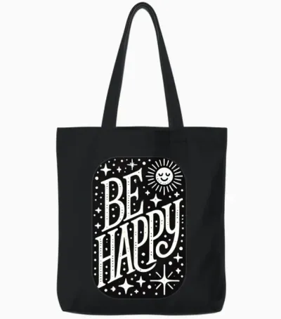 Be Happy Tote Bags - Black
